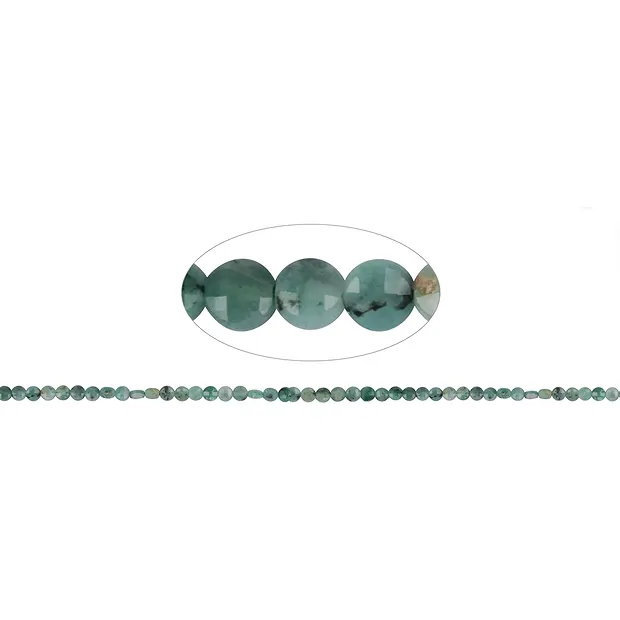 Strand Coin, emerald, faceted, 03 x 02mm (39cm) | gems, healing stones & jewelry