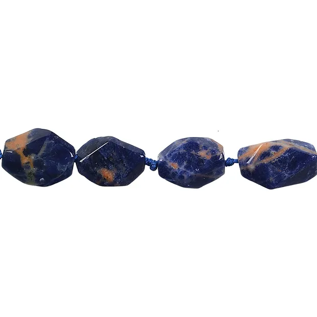 Strand nugget, Sodalite with orange, coarsely faceted, 10-18 x 06-11mm | Marco Schreier