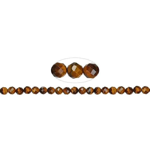 Rang de colliers boules, Oeil-de-tigre (Or), 07-08mm, à facettes (39cm) | Marco Schreier