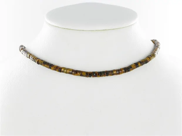 Strang Zylinder "Heishi", Tigerauge (gold), 02 x 04mm | Marco Schreier
