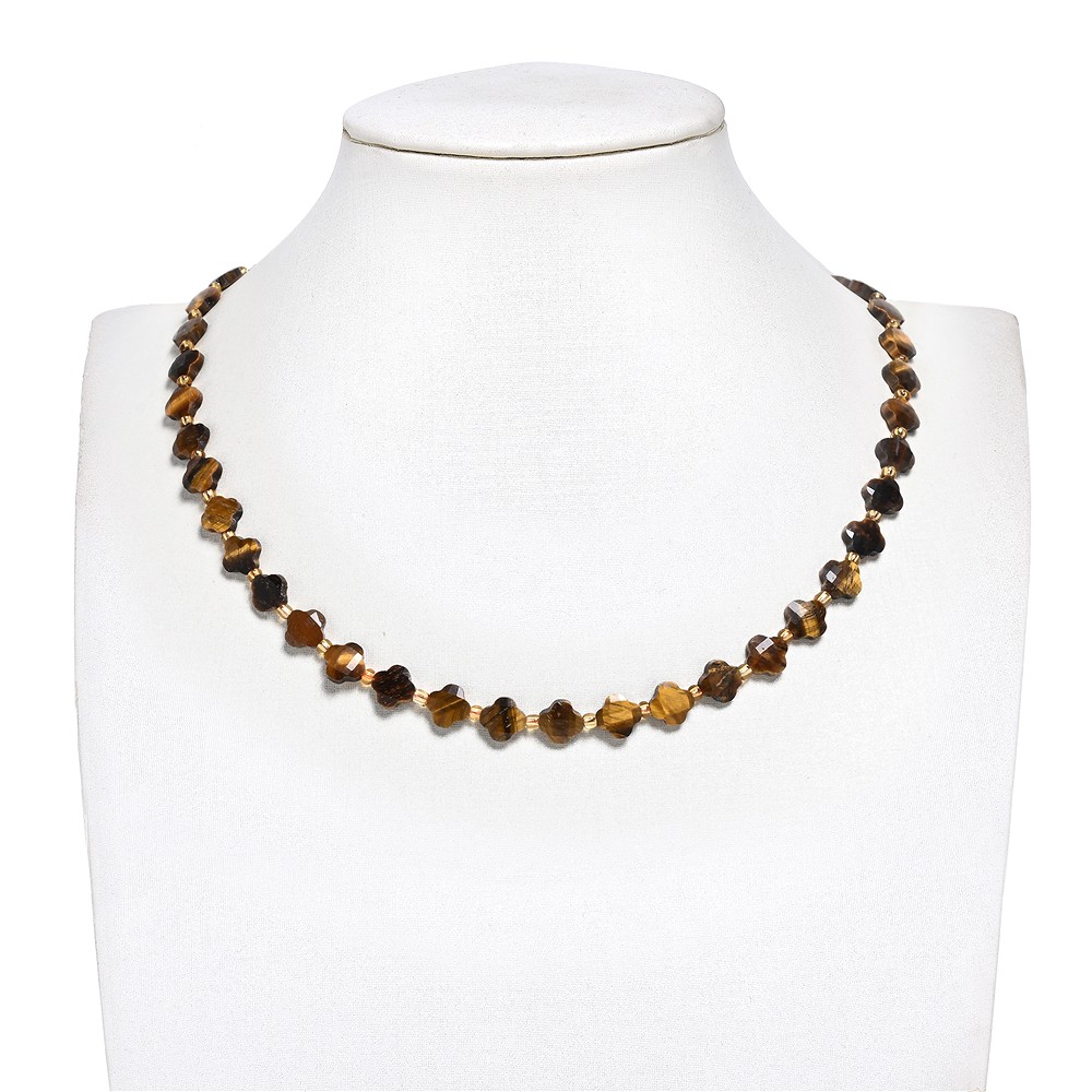 Collar de trébol, Ojo de tigre, 8 mm, facetado (38 cm) | Marco Schreier