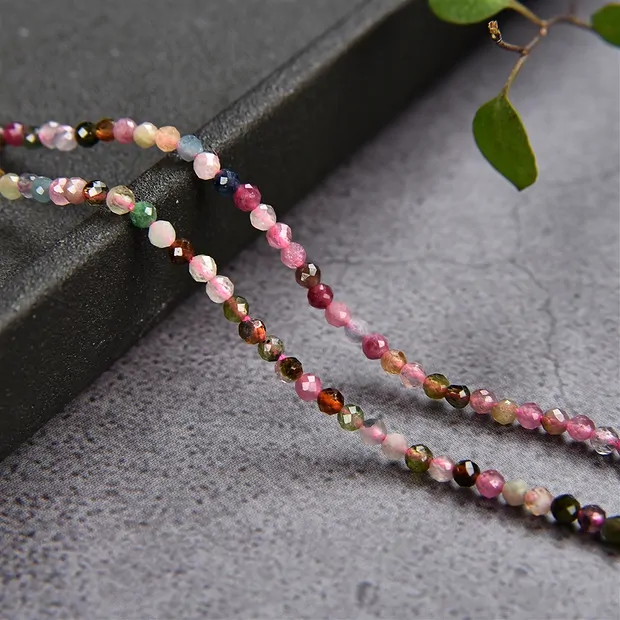 Strang Kugeln, Turmalin (bunt/pink), facettiert, 02 - 02,5mm (38cm) | Marco Schreier