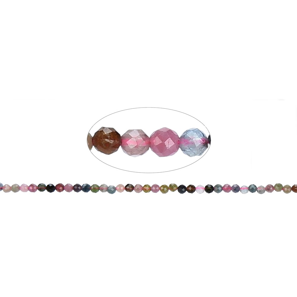 Rang de colliers boules, Tourmaline (polychrome/rose), à facettes, 02 - 02,5mm (38cm) | Marco Schreier