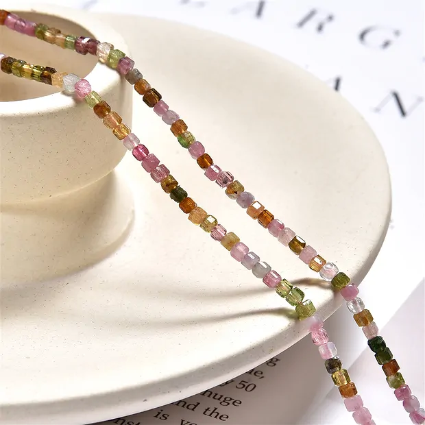 Strand cube, Tourmaline (multicolour), faceted, 02mm (39cm) | Marco Schreier