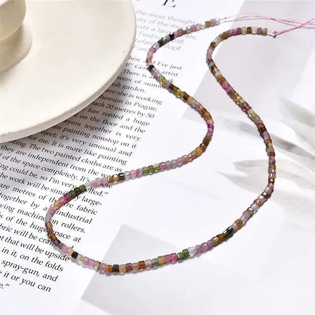 Strand cube, Tourmaline (multicolour), faceted, 02mm (39cm) | Marco Schreier