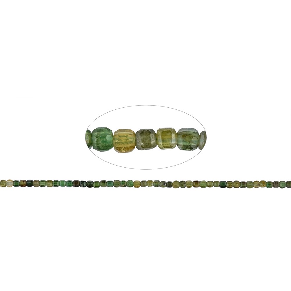 Strand cube, Tourmaline (green-olive), faceted, 02mm (39cm) | Marco Schreier
