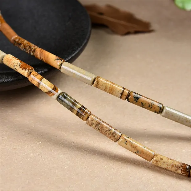 Strand cylinder, Jasper (Landscape), 13 x 04mm | gems, healing stones & jewelry