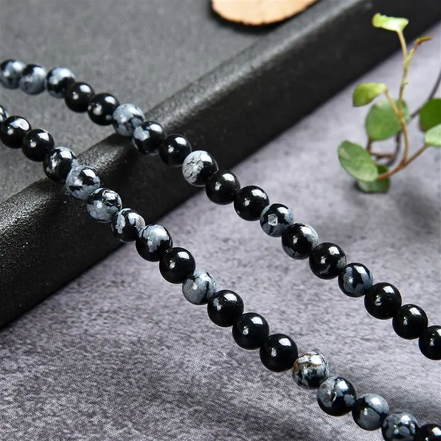 Cuentas de piedras preciosas, Obsidiana (obsidiana copo de nieve), 04mm (38cm) | Marco Schreier