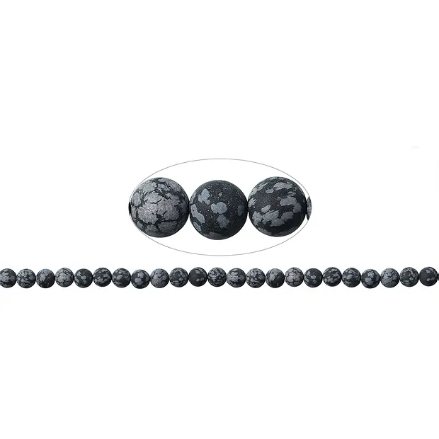 Rang de colliers boules, Obsidienne (flocons de neige), mat, 08mm | Marco Schreier
