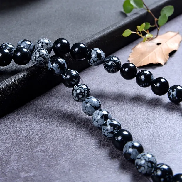 String Beads, Obsidian (snowflake obsidian), 08mm | Marco Schreier
