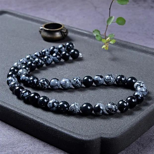 String Beads, Obsidian (snowflake obsidian), 08mm | Marco Schreier