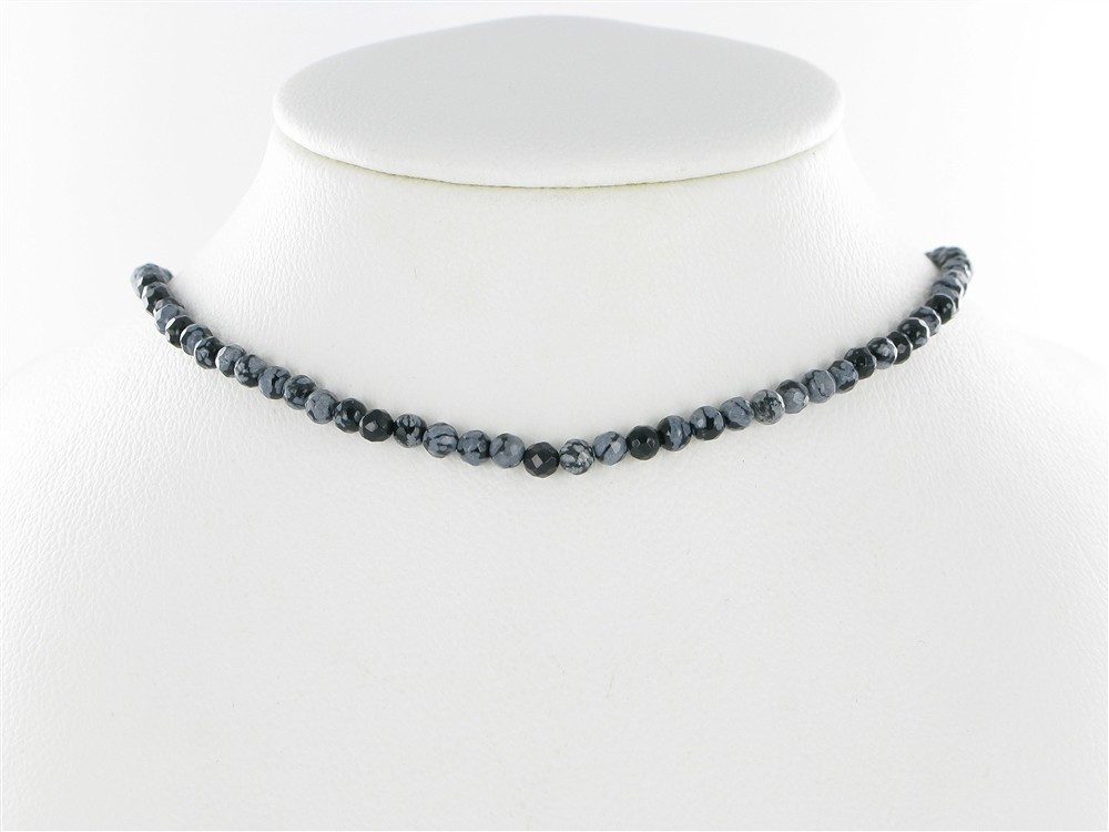 Rang de colliers boules, Obsidienne (flocons de neige), à facettes, 04mm | Marco Schreier