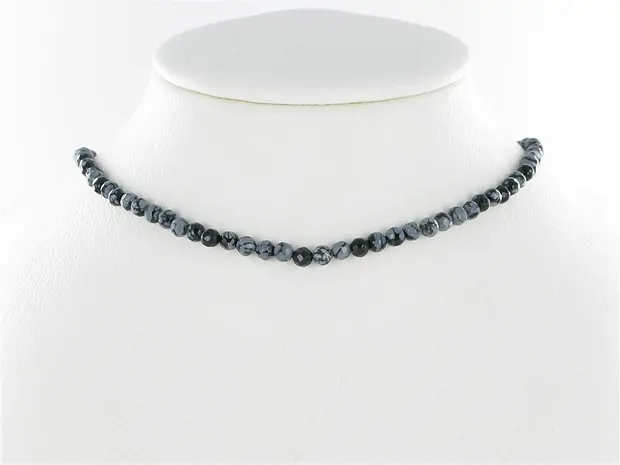 Strang Kugeln, Obsidian (Schneeflockenobsidian), facettiert, 04mm | Marco Schreier