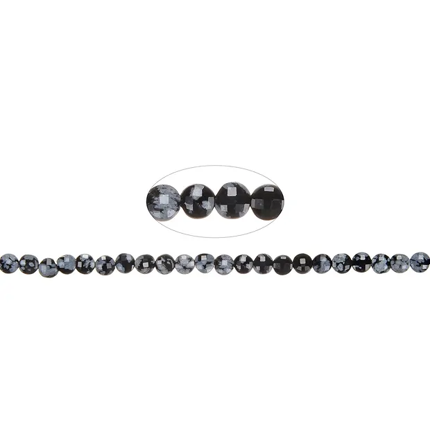 Strang Coin, Obsidian (Schneeflockenobsidian), 04 x 02mm, facettiert (39cm) | Marco Schreier