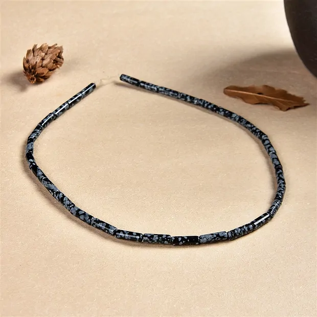 Cylinder strand, Obsidian (snowflake obsidian), 13 x 04mm | Marco Schreier