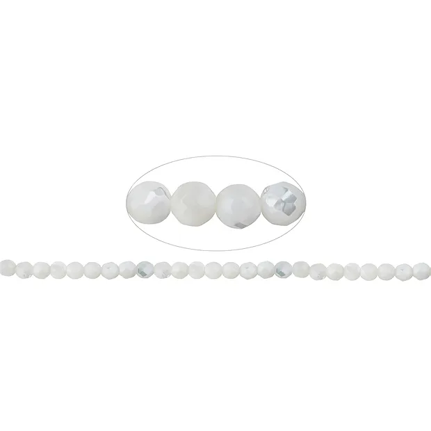 Rang de collier boules, nacre (claire), 06mm, facettes | Marco Schreier