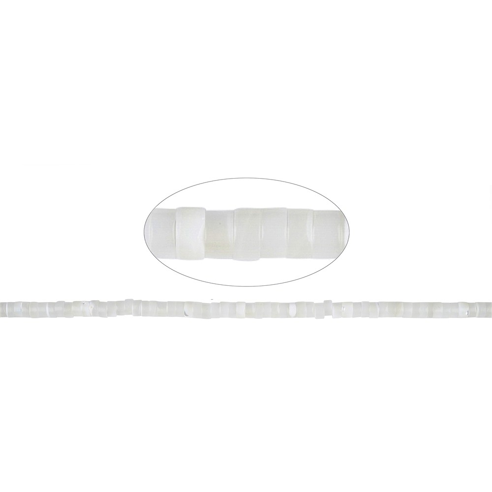 Rang de colliers cylindre/heishi, nacre (blanche), 2 x 5mm | Marco Schreier