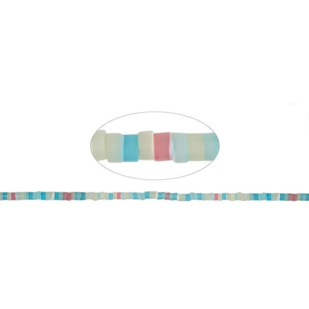 Cilindro a filo/heishi, Madreperla (colorata), 02 x 04 mm (39 cm) | Marco Schreier