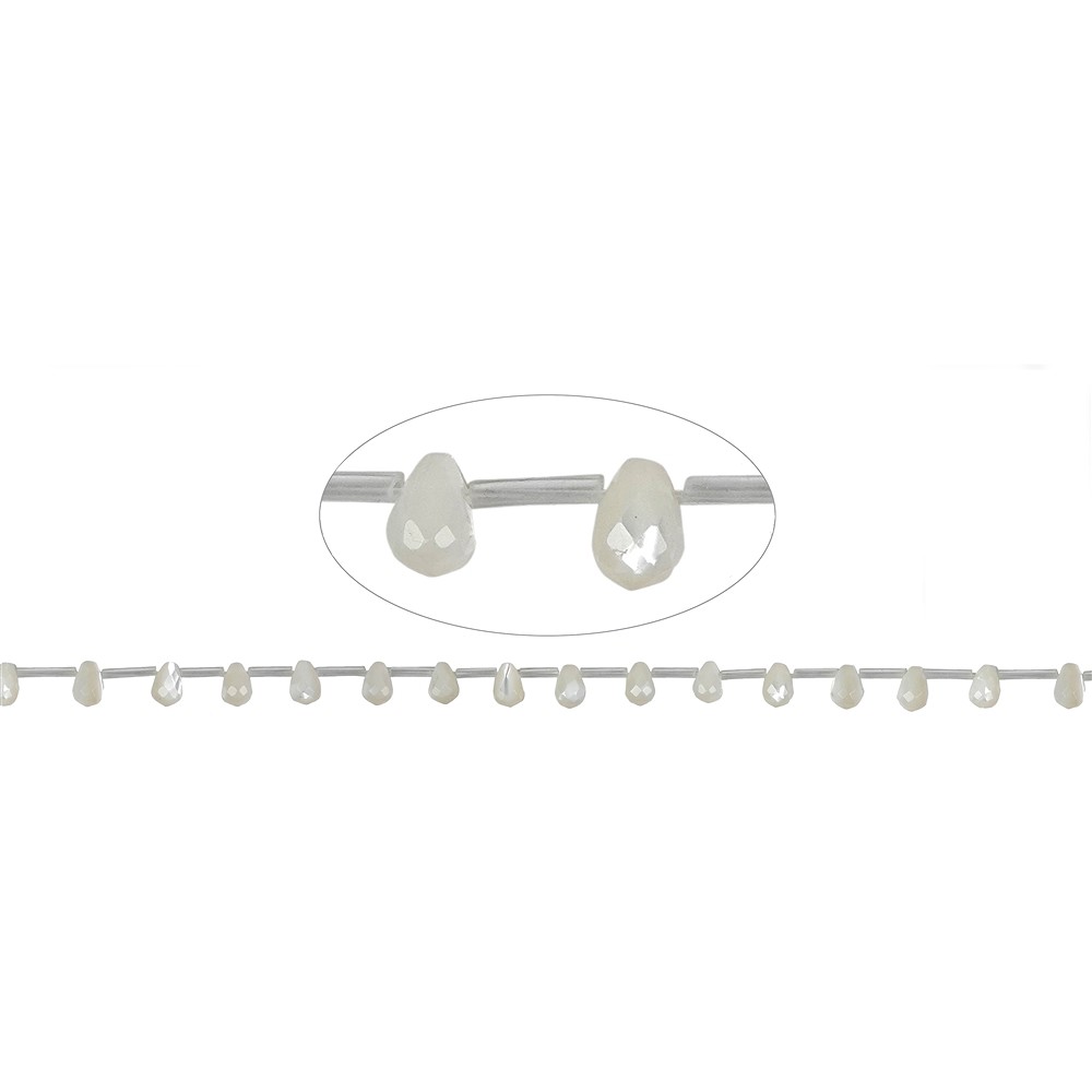 Rang de colliers goutte, nacre (claire), facetté, 06 x 09mm | Marco Schreier