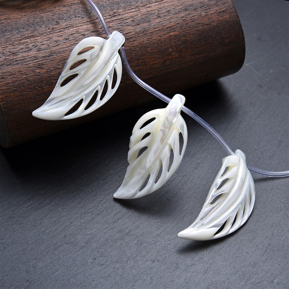 Rang de colliers, feuilles, nacre (claire), 20 x 40mm | Marco Schreier