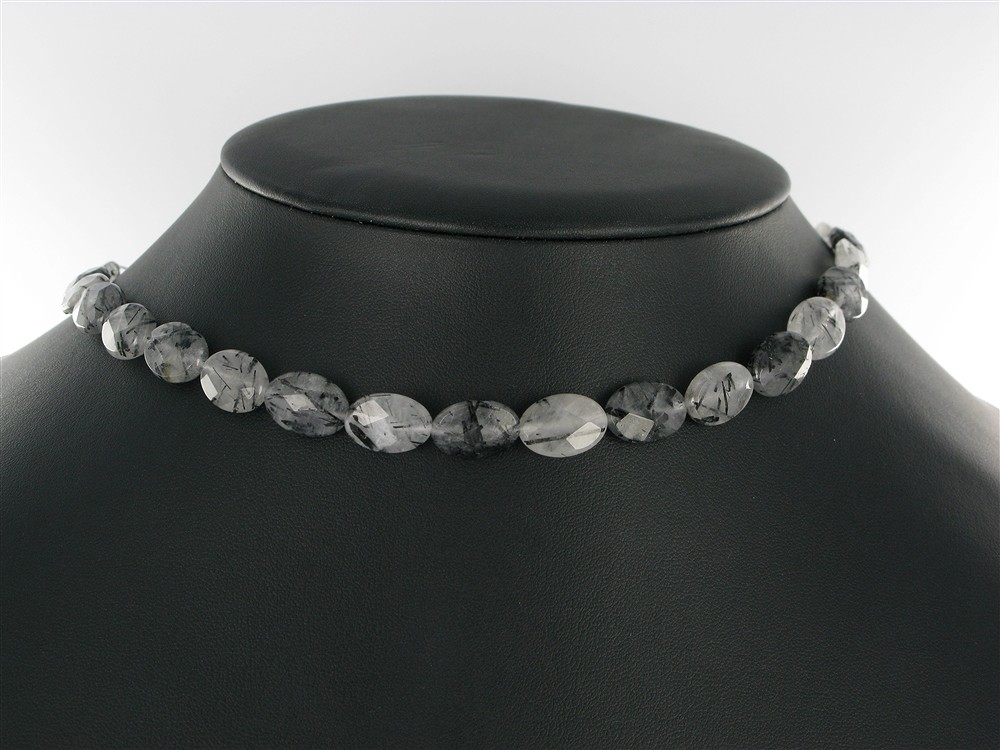 Rang de colliers Lentille, Quartz-Tourmaline A, facetté, 14 x 10mm | Marco Schreier