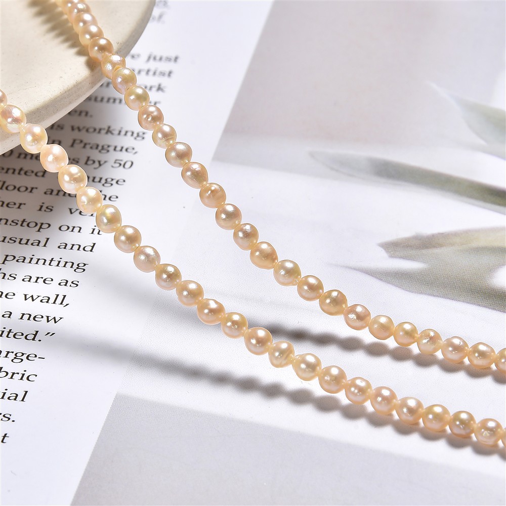 Round strand, freshwater pearl, salmon (natural), 03-04mm | Marco Schreier