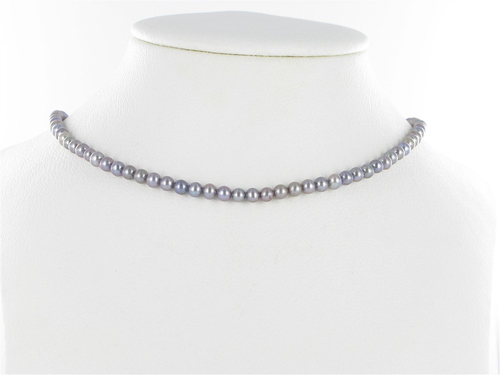 Strang rund, Süßwasser-Perle A, silbergrau (gef.), 04-04,5mm | Marco Schreier