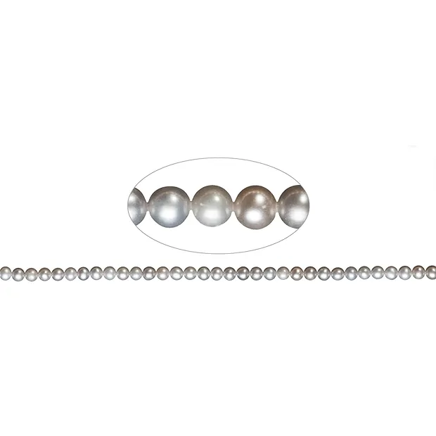 Rang de collier rond, perle d'eau douce A, gris argenté (teintée), 04-04,5mm | Marco Schreier