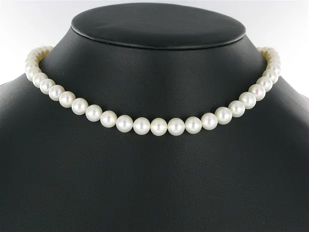 Round strand, freshwater pearl AA+, white, 09-09.5mm | Marco Schreier