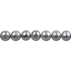 141840216252 Round strand, freshwater pearl B, silver-grey (dyed), 09-10mm | Marco Schreier