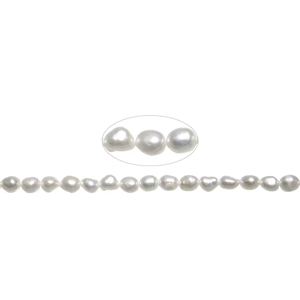 Rang de colliers Freeform plat, perle d'eau douce, blanc-crème, 06 - 07mm | Marco Schreier