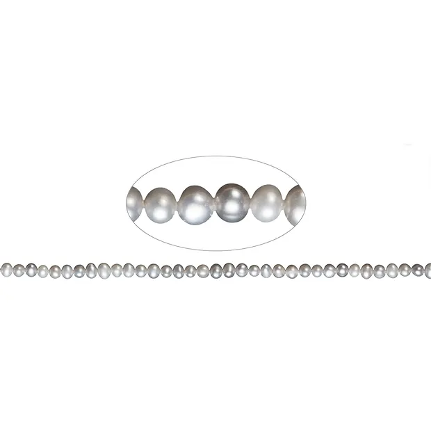 Rang de collier Potatoe, perle d'eau douce A, gris argenté (teintée), 04-05mm | Marco Schreier