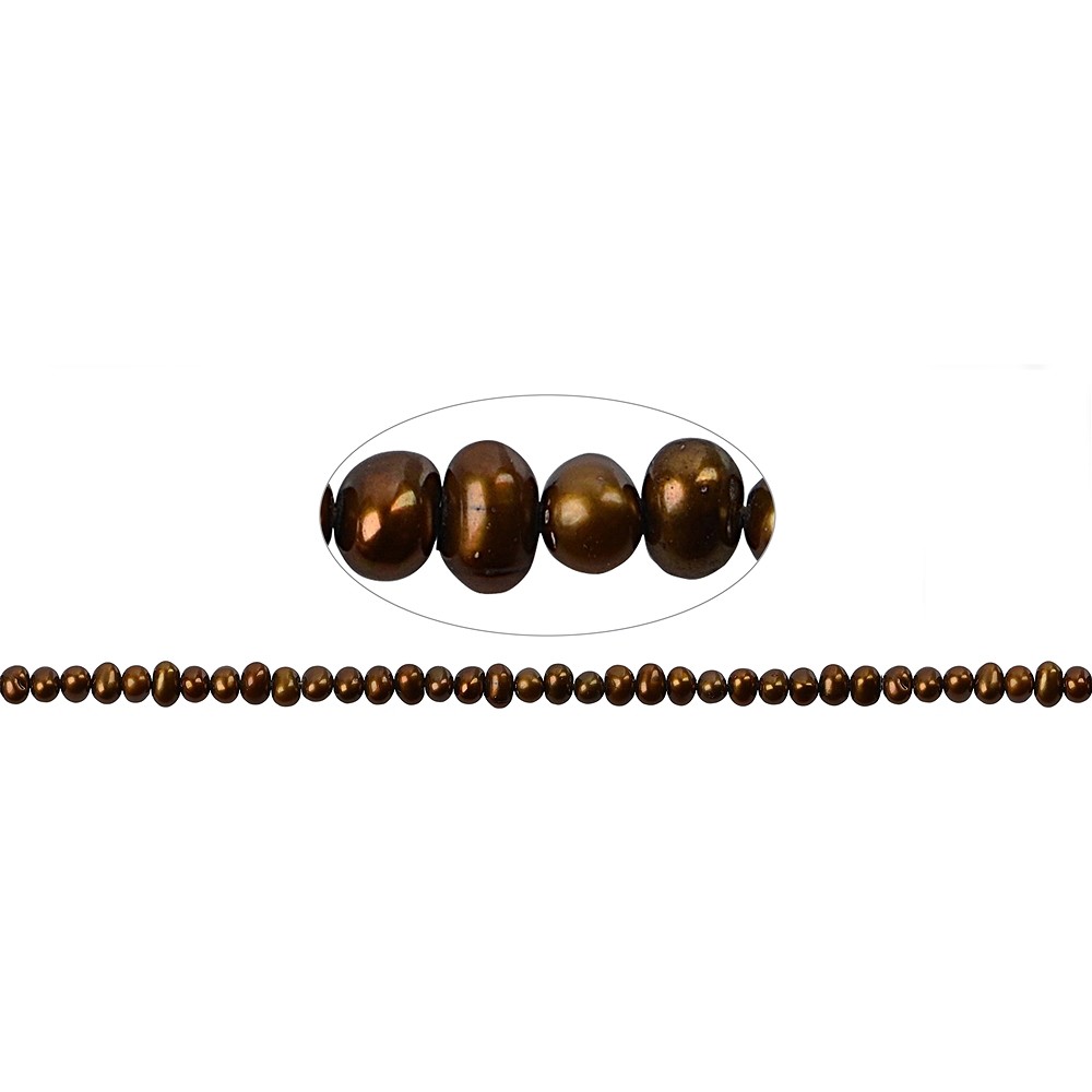 Rang de collier Potatoe, perle d'eau douce A, brune (teintée), 03,5-04mm | Marco Schreier
