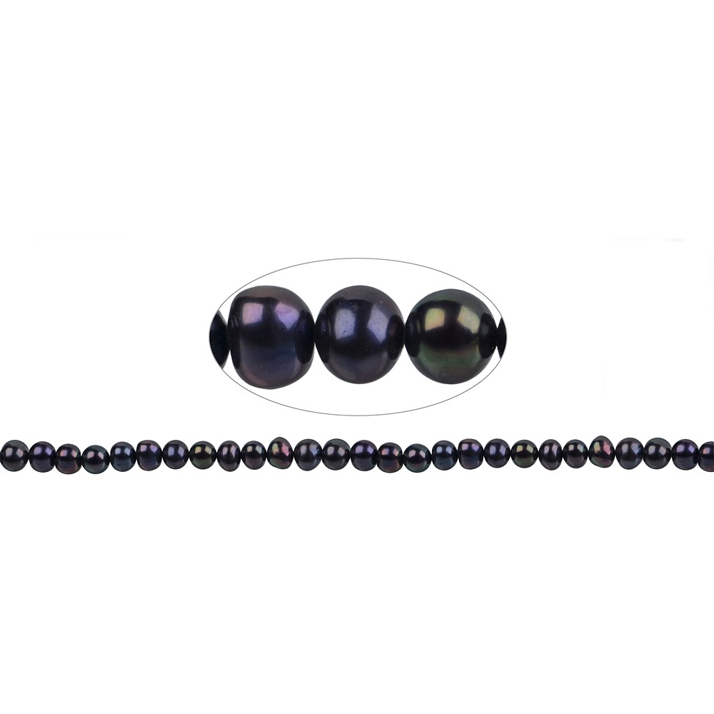 Collar Potatoe, perla de agua dulce AB, iridiscente color aceite (teñida), 06-07 mm, 37cm | Marco Schreier