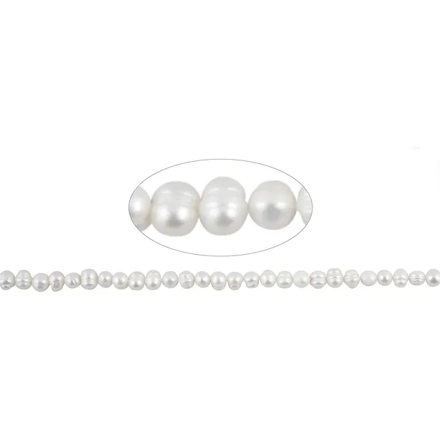 Strang Potatoe, Süßwasser-Perle AB, weiß-creme, 07-08mm (39cm) | Marco Schreier