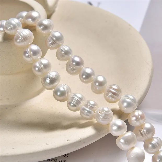 Potatoe strand, freshwater pearl, white-cream, 08-09mm | Marco Schreier