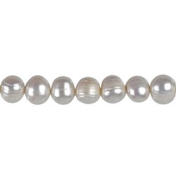 141840309043 Strang Potatoe, Süßwasser-Perle AB, weiß-creme, 07 x 09-10mm (37cm) | Marco Schreier