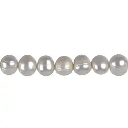 141840309043 Strang Potatoe, Süßwasser-Perle AB, weiß-creme, 07 x 09-10mm (37cm) | Marco Schreier