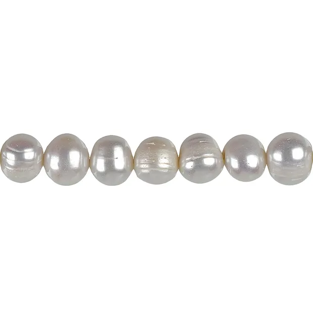 Strang Potatoe, Süßwasser-Perle AB, weiß-creme, 07 x 09-10mm (37cm) | Marco Schreier