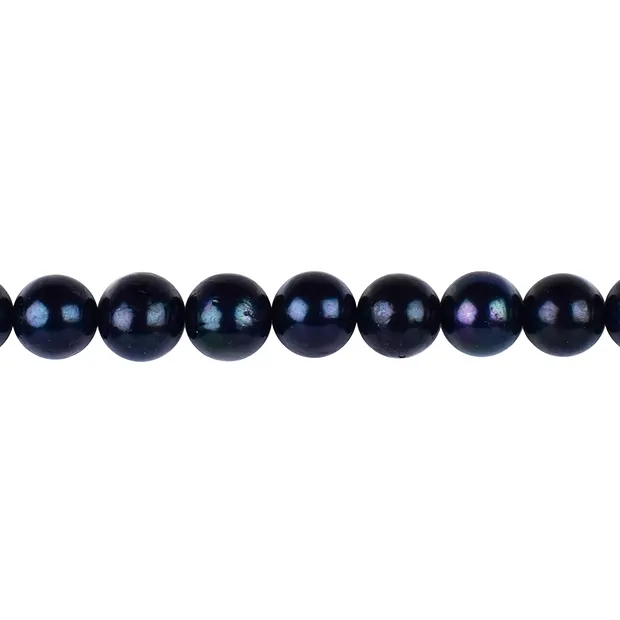 Rang de collier Potatoe rond, perle d'eau douce pétrole (teintée), 09-10mm (39cm) | Marco Schreier