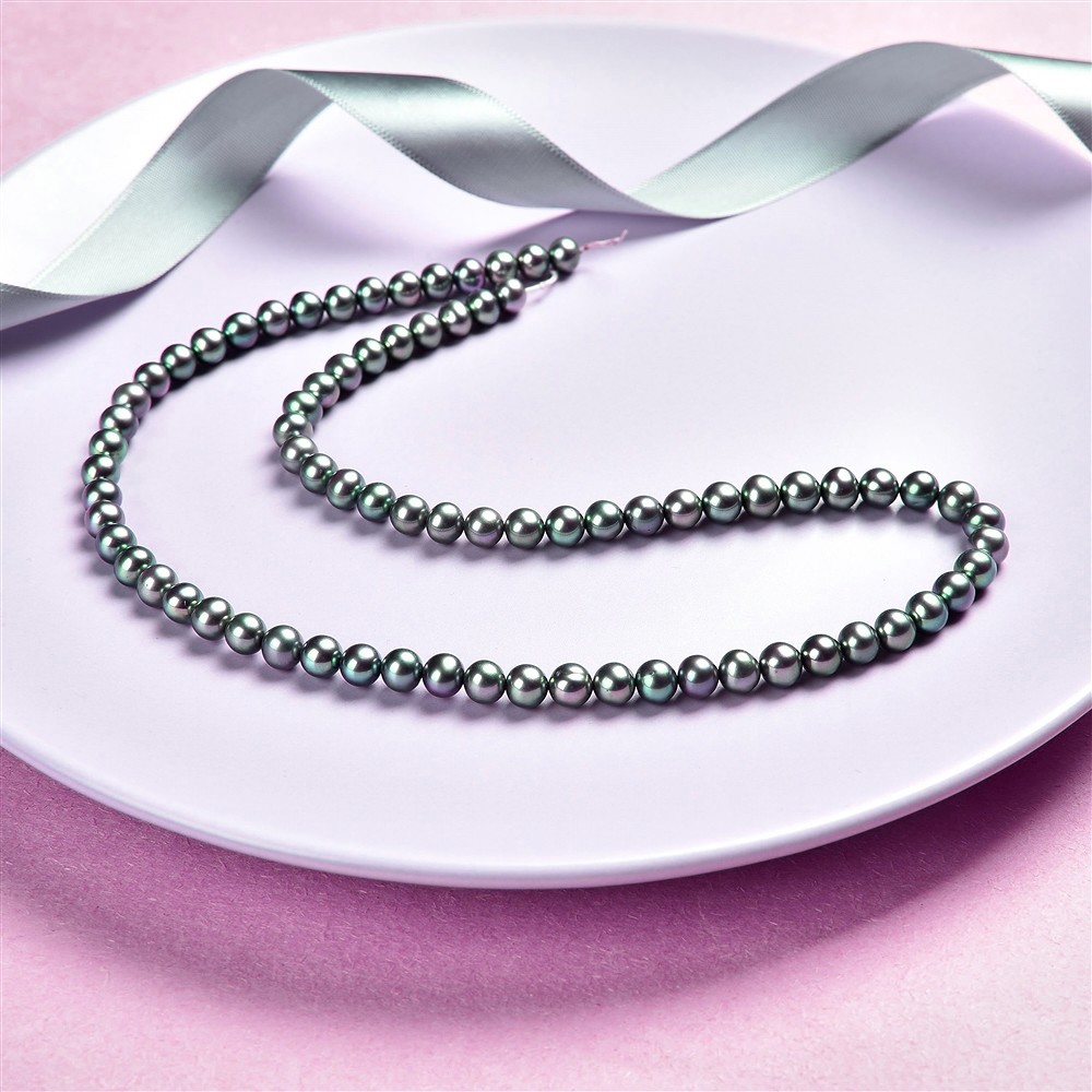 Rang de collier Potatoe rond, perle d'eau douce pétrole (teintée), 05mm | Marco Schreier