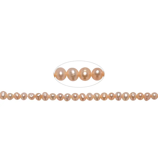 Rang de collier rond, perles d'eau douce, 04,-04,5mm, saumon, 39cm | Marco Schreier