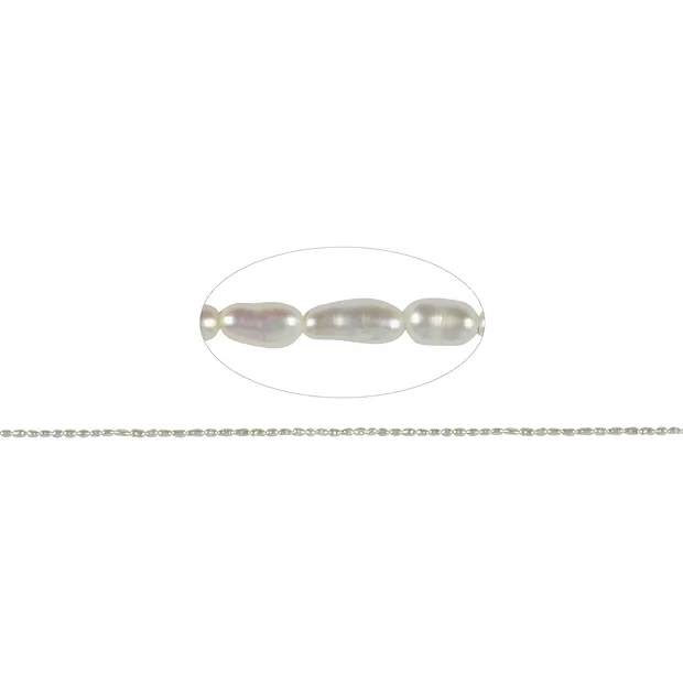Collar de perlas de agua dulce en grano de arroz, blanco-crema, 05 x 02mm (38cm) | Marco Schreier