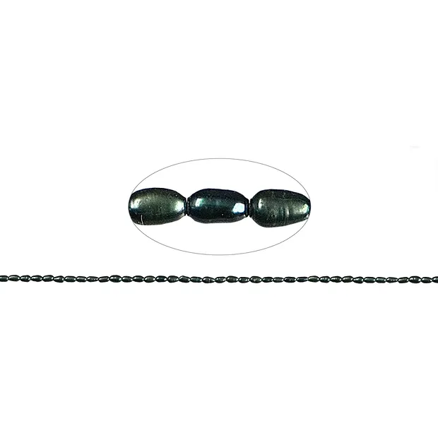 Strand of rice grain, freshwater pearl AB, petrol (dyed), 04mm (35cm) | Marco Schreier