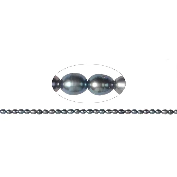 Rang de collier grain de riz, perle d'eau douce A+, pétrole (teintée), 05 x 03-04mm (36cm) | Marco Schreier