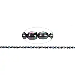 141840403364 filo chicco di riso, perla d'acqua dolce, petrolio (tinta), 05-06 x 03-04mm | Marco Schreier