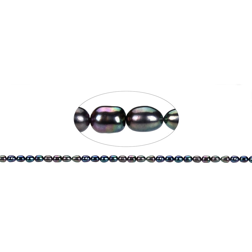 Rang de collier grain de riz, perle d'eau douce, pétrole (teintée), 05-06 x 03-04mm | Marco Schreier