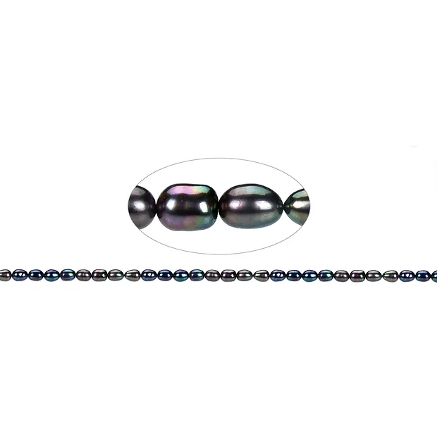 Rang de collier grain de riz, perle d'eau douce, pétrole (teintée), 05-06 x 03-04mm | Marco Schreier