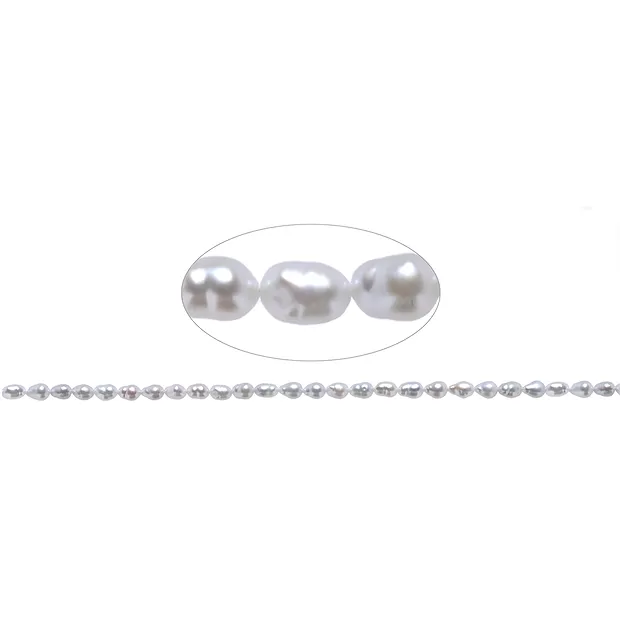 Filo di perle d'acqua dolce a grani di riso, bianco-crema, 06 x 04-05 mm (39 cm) | Marco Schreier