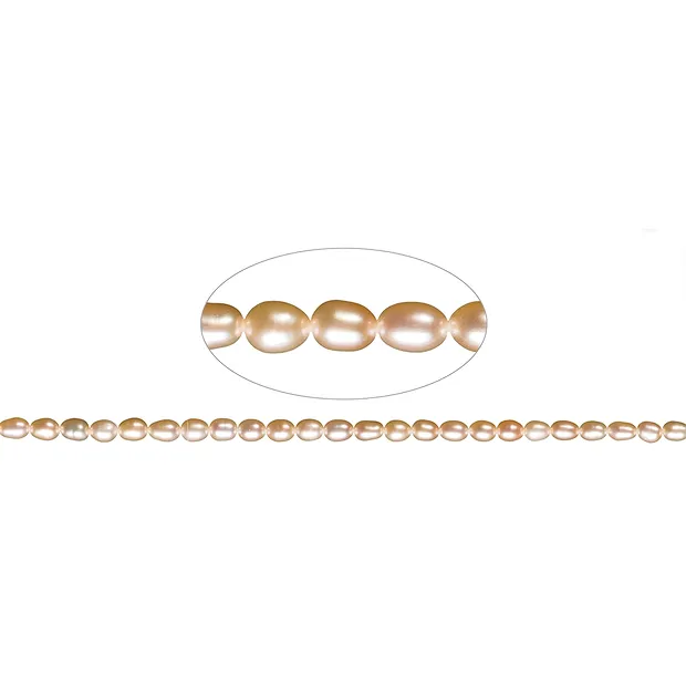 Strand of rice grain, freshwater pearl A, salmon (natural), 06-07mm | Marco Schreier